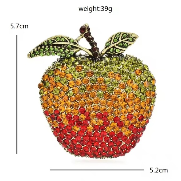 Betsey Johnson Multicolor Green Red Crystal Apple Brooch - Picture 8 of 8